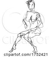 Poster, Art Print Of Nude Female Human Figure Model Posing Sitting Down Doodle Art Continuous Line Drawing