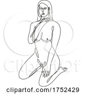 Poster, Art Print Of Female Nude Heel Sitting Front View Continuous Line Doodle Drawing