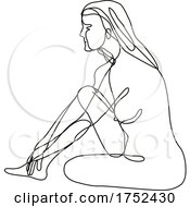 Poster, Art Print Of Female Nude Sitting One Knee Up Side View Continuous Line Doodle Drawing