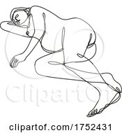 Poster, Art Print Of Female Nude Right Lateral Recumbent Position Continuous Line Doodle Drawing