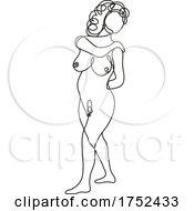 Poster, Art Print Of Female Nude Standing With Hand On Shoulder Continuous Line Doodle Drawing