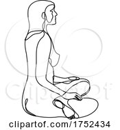 Poster, Art Print Of Female Nude Sitting In Lotus Position Continuous Line Doodle Drawing