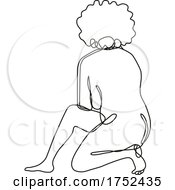 Poster, Art Print Of Female Nude Kneeling On One Knee Continuous Line Doodle Drawing