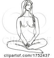 Poster, Art Print Of Female Nude Sitting Lotus Position Front View Continuous Line Doodle Drawing