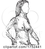 Poster, Art Print Of Close Up Female Human Figure Model Posing And Sitting In The Nude Viewed From Side Doodle Art Continuous Line Drawing