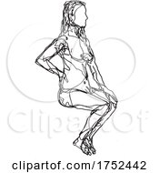 Poster, Art Print Of Female Human Figure Model Posing And Sitting In The Nude Looking To Side Doodle Art Continuous Line Drawing