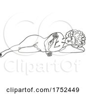 Female Nude Reclining On Side Continuous Line Doodle Drawing