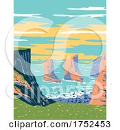 Poster, Art Print Of Elegug Stack Rocks Located In Pembrokeshire Coast National Park In West Wales Uk Art Deco Wpa Poster Art