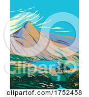 Mount Snowdon With Lake Glaslyn In Snowdonia National Park In Northwestern Wales UK Art Deco WPA Poster Art