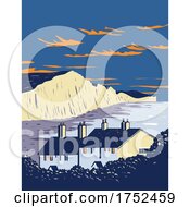 Seven Sisters Chalk Cliffs By English Channel Within South Downs National Park In Southern England UK Art Deco WPA Poster Art