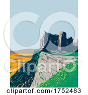 Poster, Art Print Of Carreg Cennen Castle Ruins Located Within Brecon Beacons National Park In Wales Uk Art Deco Wpa Poster Art