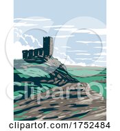 Castle Ruins In Moorland And Upland Area Of Dartmoor National Park Located In Southern Devon England UK Art Deco WPA Poster Art