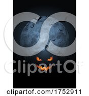 Poster, Art Print Of Spooky Pumpkin Halloween Background With Moon And Bats