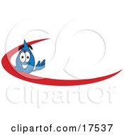Water Drop Mascot Cartoon Character With A Red Dash On An Employee Nametag Or Business Logo