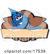 Poster, Art Print Of Water Drop Mascot Cartoon Character Reclining On A Blank Tan And Brown Label