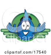 Poster, Art Print Of Water Drop Mascot Cartoon Character On A Green Business Logo