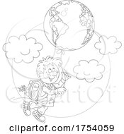 Poster, Art Print Of School Boy Floating With A Globe Balloon