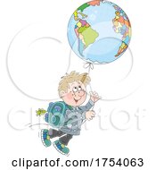Poster, Art Print Of School Boy Floating With A Geography Balloon