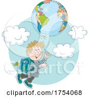 Poster, Art Print Of School Boy Floating With A Globe Balloon