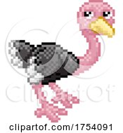 Poster, Art Print Of Ostrich Bird Pixel Art Safari Animal Cartoon