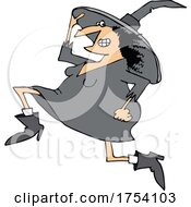 Poster, Art Print Of Cartoon Witch Running And Holding On To Her Hat