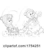 Poster, Art Print Of Snowman Pulling A Boy On A Sled