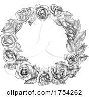 Poster, Art Print Of Rose Flower Border Woodcut Vintage Circle Frame