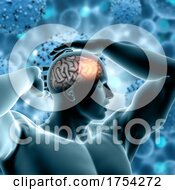 Poster, Art Print Of 3d Medical Background With Male Figure And Brain Highlighted