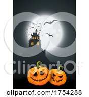 Halloween Background With Pumpkins And Spooky Castle Landscape Design