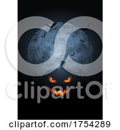 Poster, Art Print Of Spooky Pumpkin Halloween Background With Moon And Bats