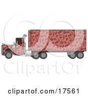 Poster, Art Print Of Pink Semi Diesel Truck With A Pink Camo Pattern Pulling A Matching Cargo Trailer