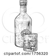Poster, Art Print Of Cocktail Glass And Bottle Vintage Style