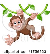 Poster, Art Print Of Monkey Singing On Jungle Vines Waving Cartoon