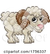 Poster, Art Print Of Ram Sheep Goat Pixel Art Animal Video Game Cartoon