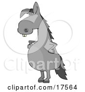 Clipart Illustration Of A Funny Looking Buck Toothed Gray Donkey Standing On His Hind Legs With His Hands On His Hips