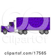 Purple Camo Semi Diesel Truck Pulling A Matching Cargo Trailer