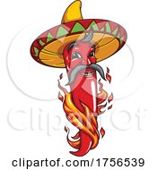 Flaming Red Pepper Wearing A Sombrero