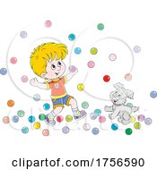 Poster, Art Print Of Boy And Dog Playing With Balls