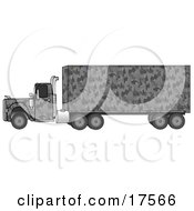 Poster, Art Print Of Gray Camouflage Big Rig Truck Pulling A Matching Cargo Trailer