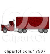 Red Camouflage Big Rig Truck Pulling A Matching Cargo Trailer