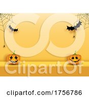 Poster, Art Print Of Spiders Jackolanterns And Bats Halloween Background