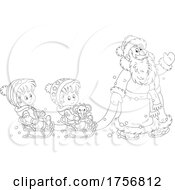 Black And White Santa Pulling Kids On Sleds