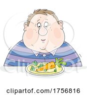 Poster, Art Print Of Chubby Man Looking At A Measly Meal