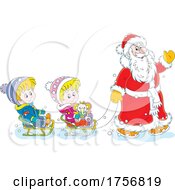 Poster, Art Print Of Santa Pulling Kids On Sleds