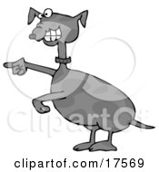 Clipart Illustration Of A Goofy Spotted Grey Mutt Dog Laughing And Pointing At Something