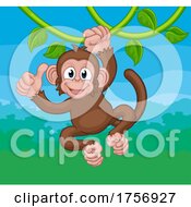 Monkey Singing On Jungle Vines Thumbs Up Cartoon