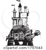 Poster, Art Print Of Woodcut Style Castle Turtle