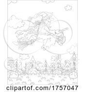 Poster, Art Print Of Witch Flying On A Broomstick Over A Village