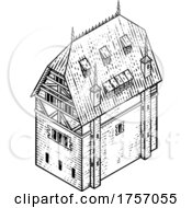 Poster, Art Print Of Medieval Building Map Icon Vintage Illustration