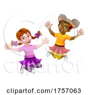 Poster, Art Print Of Jumping Girls Kids Children Cartoon